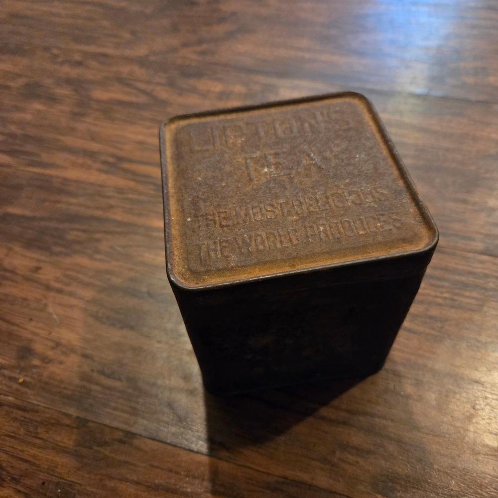 Vintage Lipton Tea Tin Ceylon Planter Embossed Metal Storage Box Rustic Patina